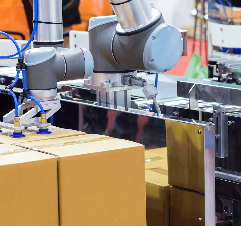 Bras robotisé jaune de cobotique pour la manutention industrielle